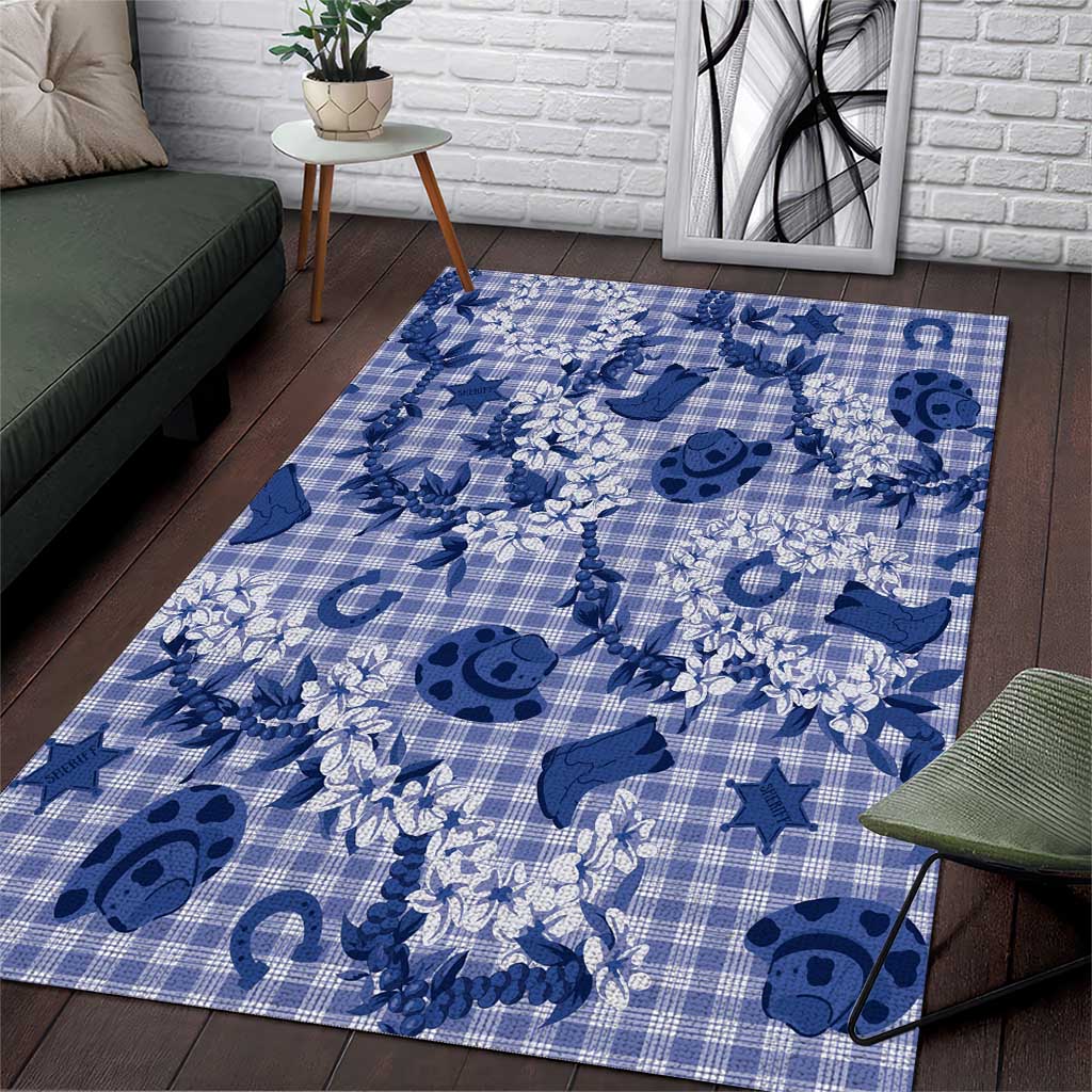 Mokihana Maile Ilima Leis Paniolo Palaka Area Rug Hawaiian Polu Spirit LT9 Blue - Polynesian Pride