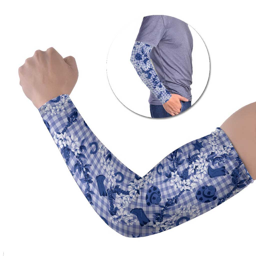 Mokihana Maile Ilima Leis Paniolo Palaka Arm Sleeves Hawaiian Polu Spirit LT9 Set of 2 Blue - Polynesian Pride