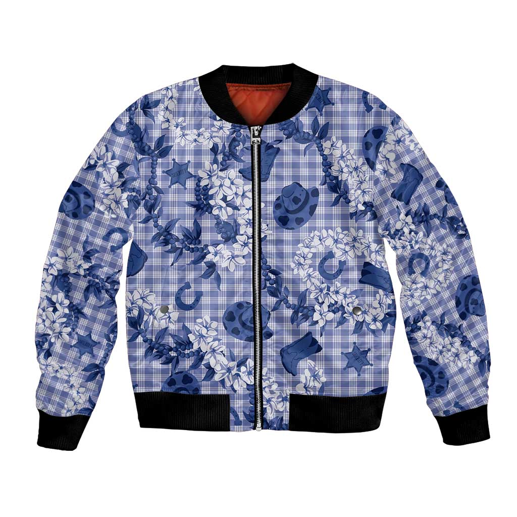 Mokihana Maile Ilima Leis Paniolo Palaka Bomber Jacket Hawaiian Polu Spirit LT9 Unisex Blue - Polynesian Pride