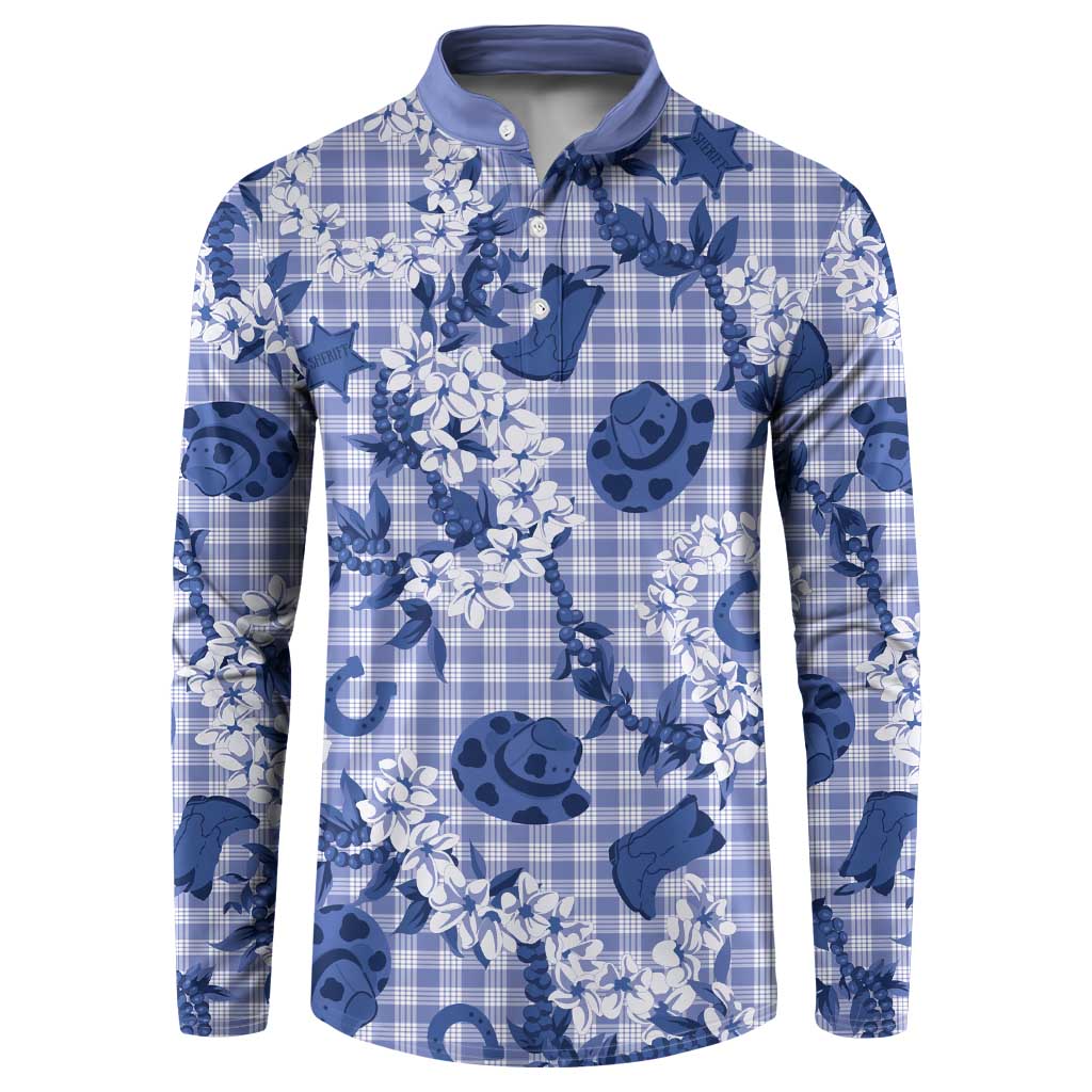 Mokihana Maile Ilima Leis Paniolo Palaka Button Sweatshirt Hawaiian Polu Spirit LT9 Blue - Polynesian Pride