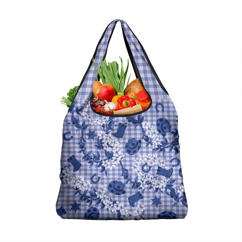 Mokihana Maile Ilima Leis Paniolo Palaka Grocery Bag Hawaiian Polu Spirit LT9 1-pack One Size Blue - Polynesian Pride