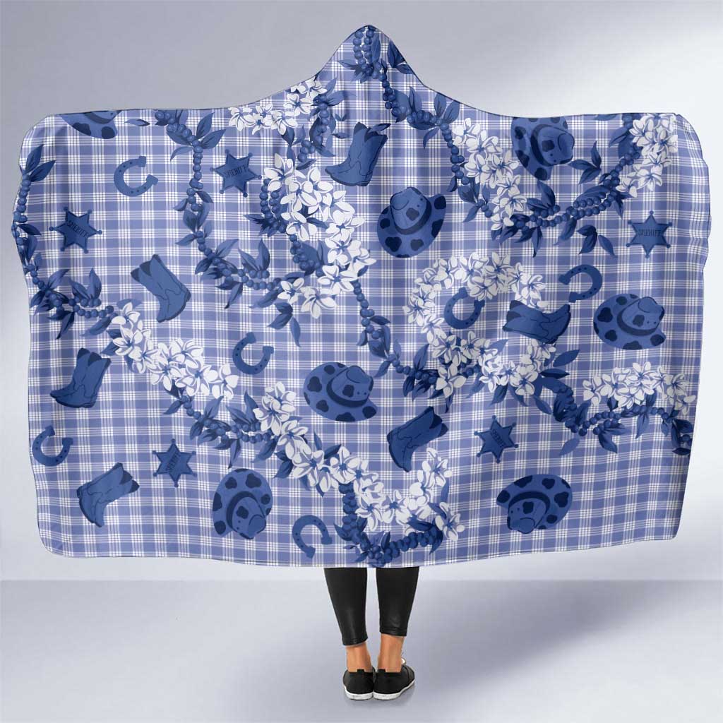 Mokihana Maile Ilima Leis Paniolo Palaka Hooded Blanket Hawaiian Polu Spirit LT9 One Size Blue - Polynesian Pride