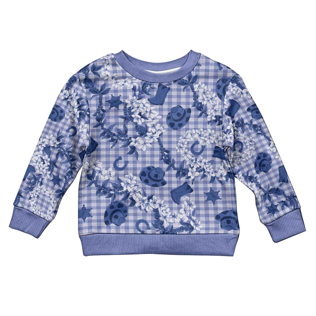 Mokihana Maile Ilima Leis Paniolo Palaka Kid Ugly Christmas Sweater Hawaiian Polu Spirit LT9 Kid Blue - Polynesian Pride
