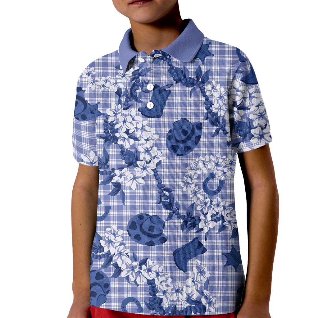 Mokihana Maile Ilima Leis Paniolo Palaka Kid Polo Shirt Hawaiian Polu Spirit LT9 Kid Blue - Polynesian Pride