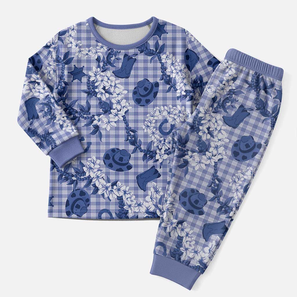 Mokihana Maile Ilima Leis Paniolo Palaka Christmas Pajama Set Hawaiian Polu Spirit LT9 Men Blue - Polynesian Pride