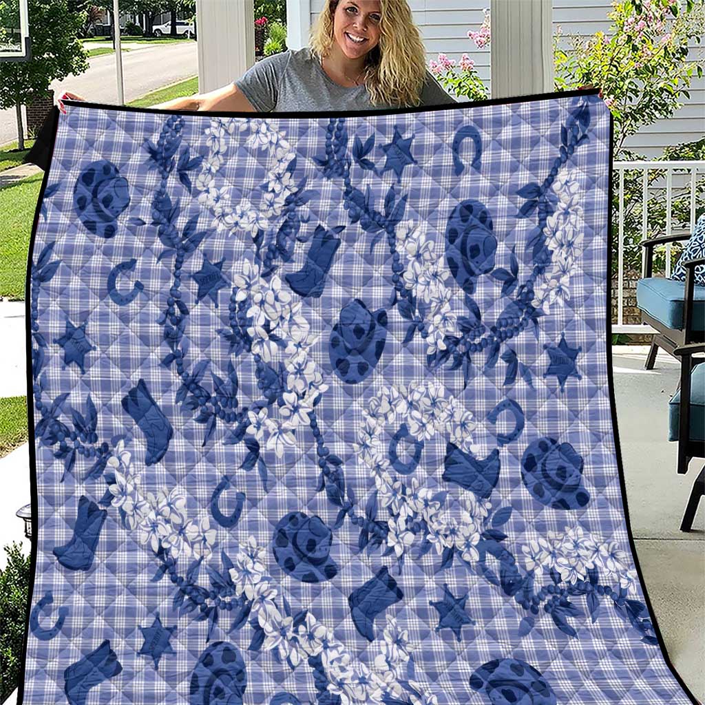 Mokihana Maile Ilima Leis Paniolo Palaka Quilt Hawaiian Polu Spirit LT9 Blue - Polynesian Pride