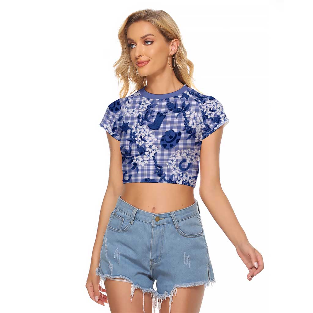Mokihana Maile Ilima Leis Paniolo Palaka Raglan Cropped T Shirt Hawaiian Polu Spirit LT9 Female Blue - Polynesian Pride