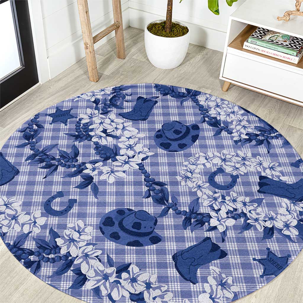 Mokihana Maile Ilima Leis Paniolo Palaka Round Carpet Hawaiian Polu Spirit LT9 Blue - Polynesian Pride