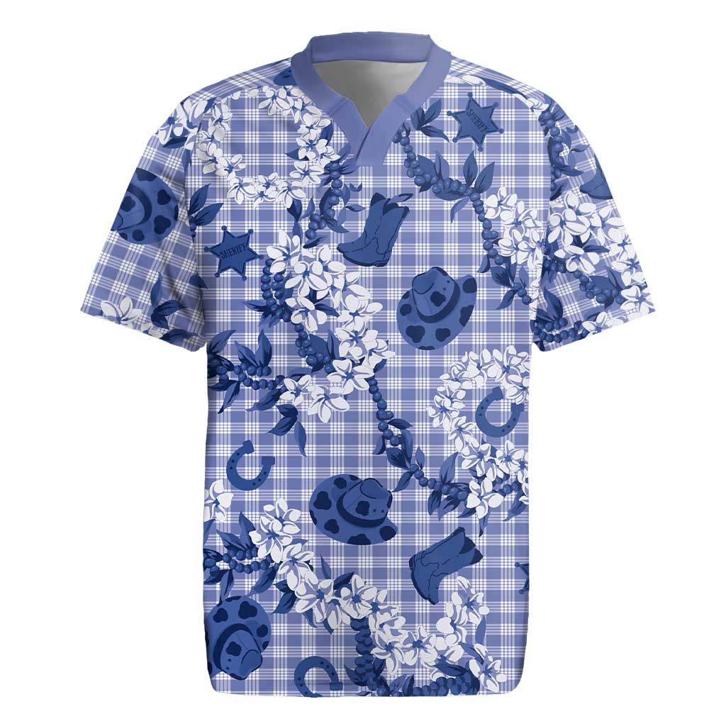 Mokihana Maile Ilima Leis Paniolo Palaka Rugby Jersey Hawaiian Polu Spirit LT9 Blue - Polynesian Pride