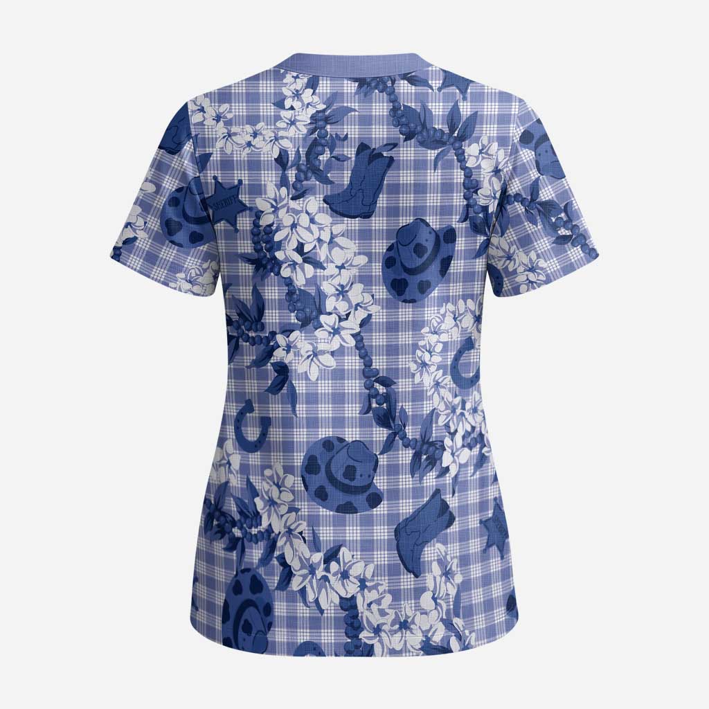 Mokihana Maile Ilima Leis Paniolo Palaka Scrub Top Hawaiian Polu Spirit LT9 - Polynesian Pride