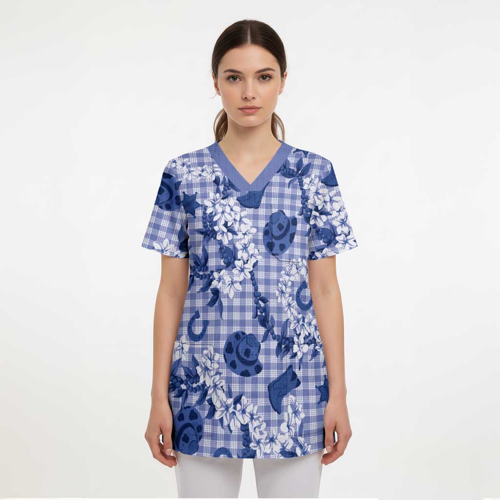Mokihana Maile Ilima Leis Paniolo Palaka Scrub Top Hawaiian Polu Spirit LT9 - Polynesian Pride