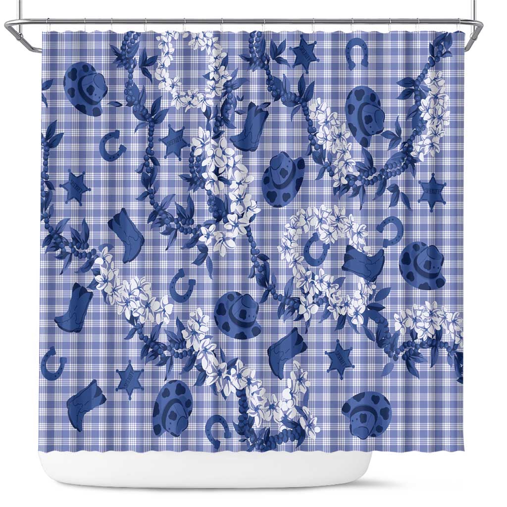 Mokihana Maile Ilima Leis Paniolo Palaka Shower Curtain Hawaiian Polu Spirit LT9 Blue - Polynesian Pride