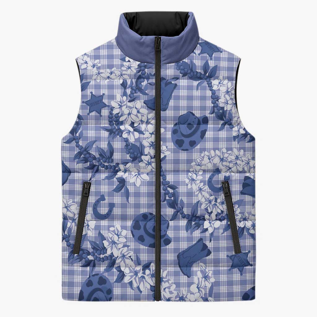 Mokihana Maile Ilima Leis Paniolo Palaka Sleeveless Puffer Jacket Hawaiian Polu Spirit LT9 Unisex Blue - Polynesian Pride
