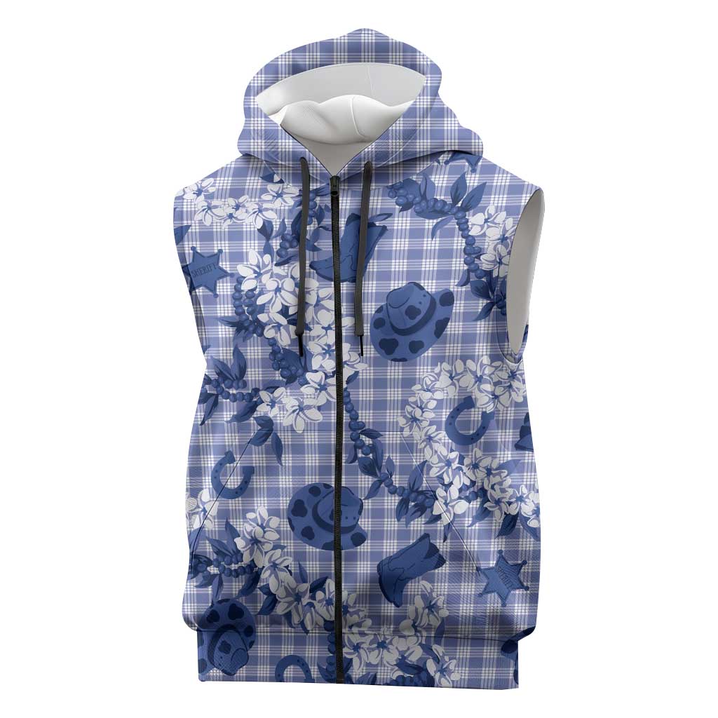 Mokihana Maile Ilima Leis Paniolo Palaka Sleeveless Zip Hoodie Hawaiian Polu Spirit LT9 Blue - Polynesian Pride