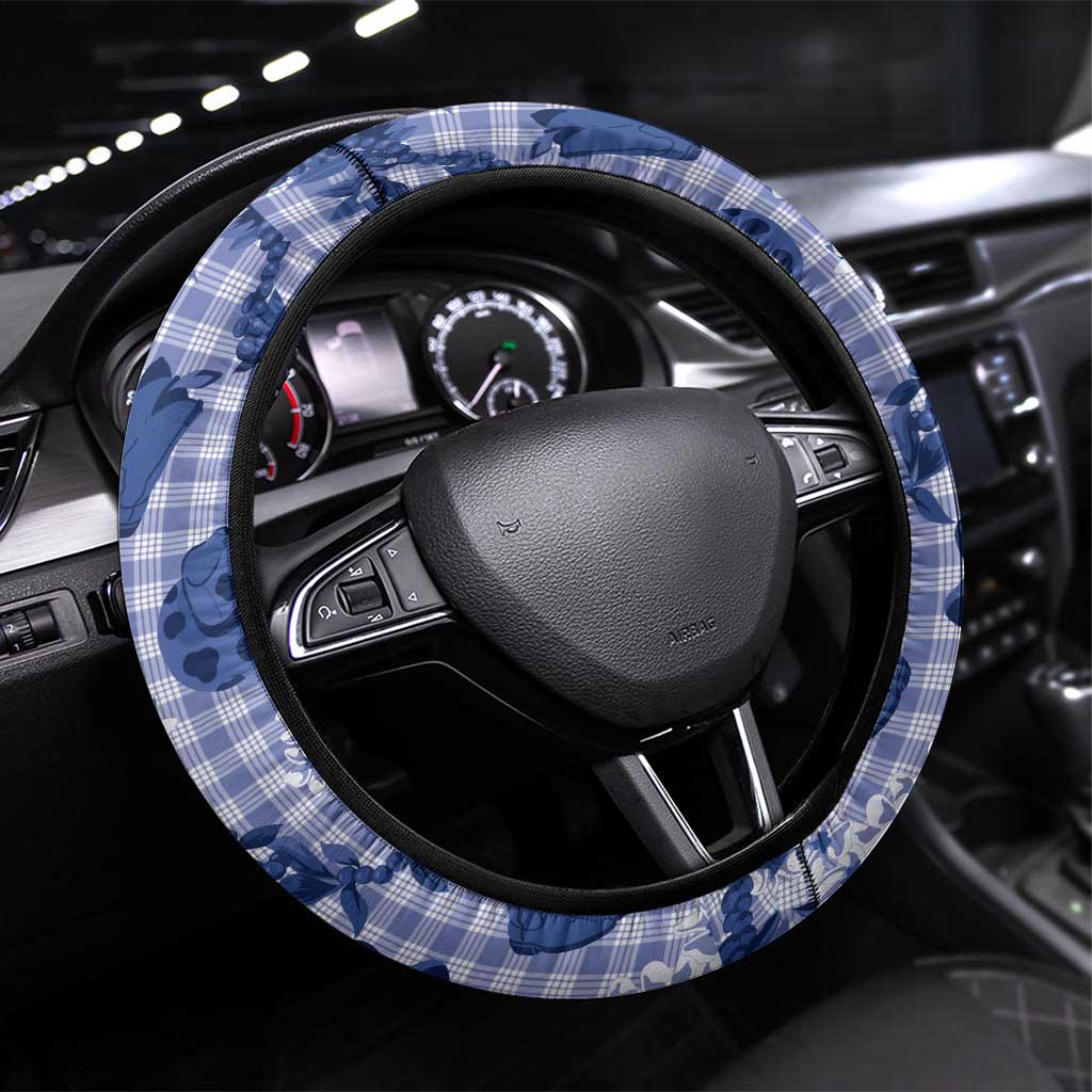 Mokihana Maile Ilima Leis Paniolo Palaka Steering Wheel Cover Hawaiian Polu Spirit LT9 Universal Fit Blue - Polynesian Pride