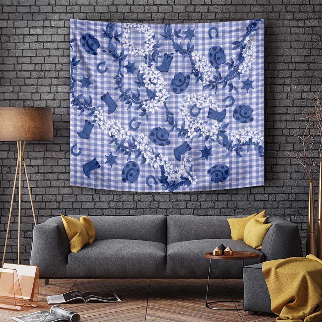 Mokihana Maile Ilima Leis Paniolo Palaka Tapestry Hawaiian Polu Spirit LT9 Blue - Polynesian Pride
