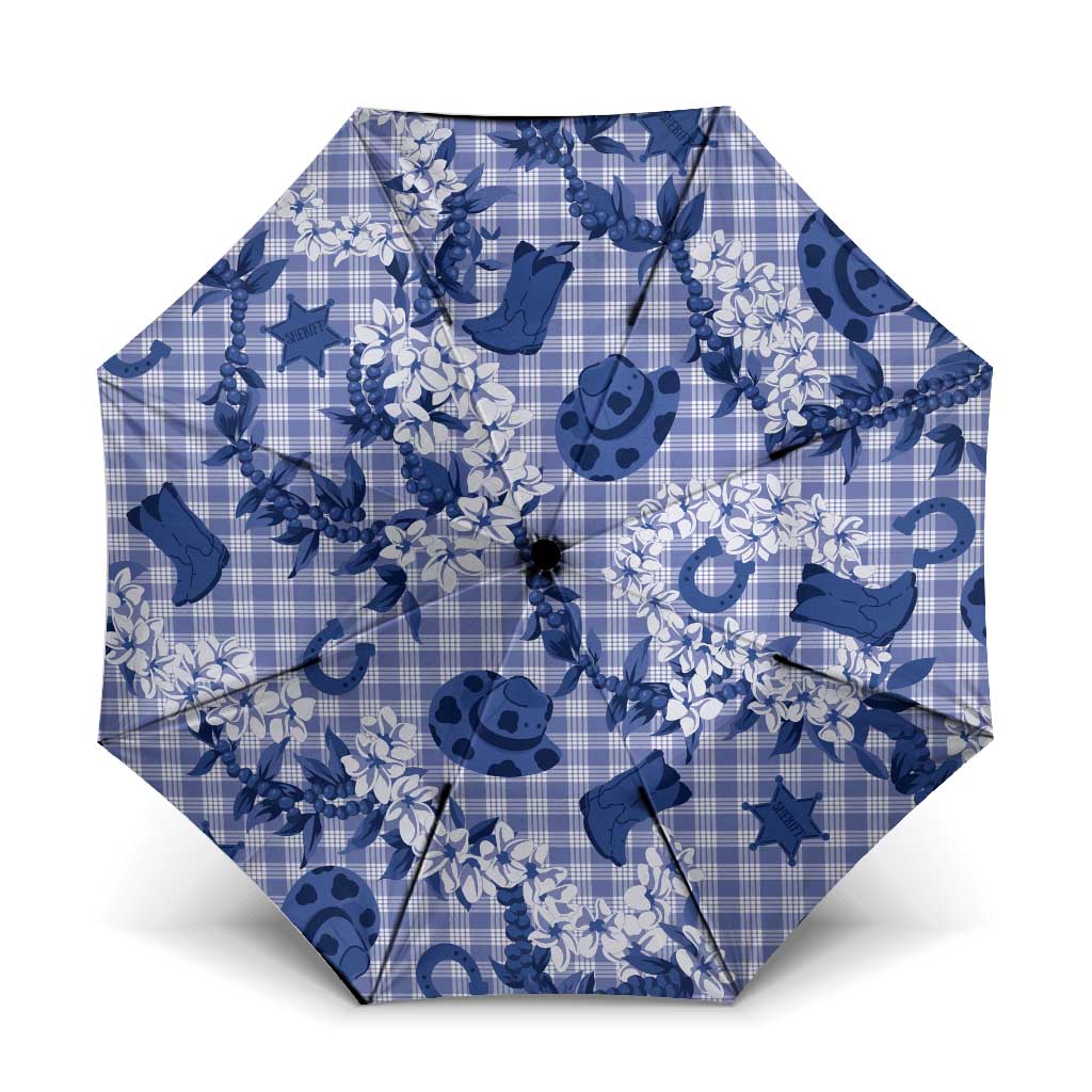 Mokihana Maile Ilima Leis Paniolo Palaka Umbrella Hawaiian Polu Spirit LT9 One Size Folded 11.42 inch Opened Diameter 37.4 inch Blue - Polynesian Pride