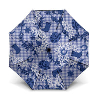 Mokihana Maile Ilima Leis Paniolo Palaka Umbrella Hawaiian Polu Spirit LT9 One Size Folded 11.42 inch Opened Diameter 37.4 inch Blue - Polynesian Pride