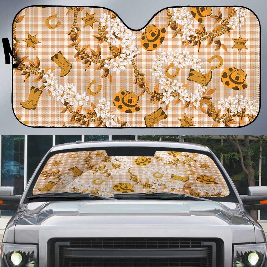 Mokihana Maile Ilima Leis Paniolo Palaka Auto Sun Shade Hawaiian Kula Spirit LT9 Gold - Polynesian Pride