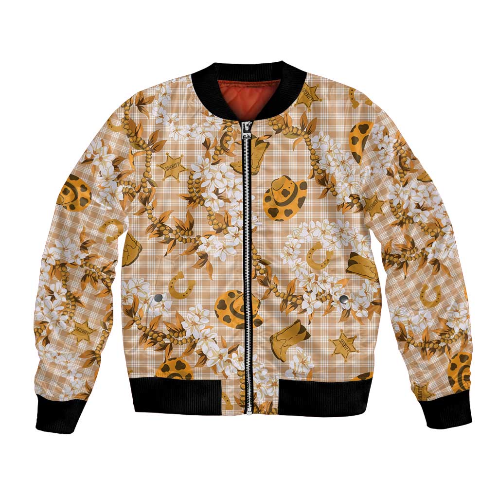 Mokihana Maile Ilima Leis Paniolo Palaka Bomber Jacket Hawaiian Kula Spirit LT9 Unisex Gold - Polynesian Pride