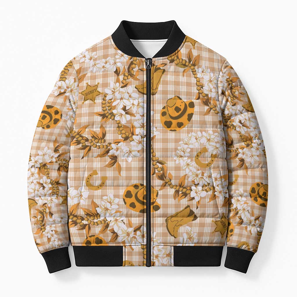 Mokihana Maile Ilima Leis Paniolo Palaka Bomber Puffer Jacket Hawaiian Kula Spirit LT9 Unisex Gold - Polynesian Pride
