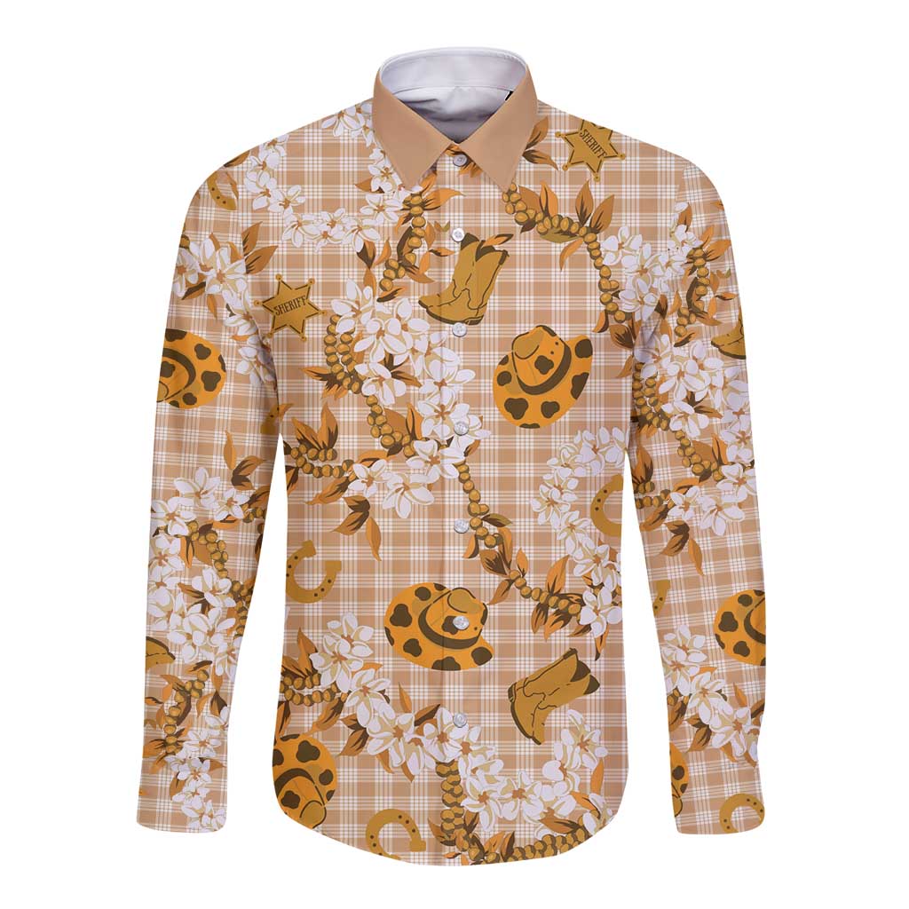 Mokihana Maile Ilima Leis Paniolo Palaka Long Sleeve Button Shirt Hawaiian Kula Spirit LT9 Unisex Gold - Polynesian Pride