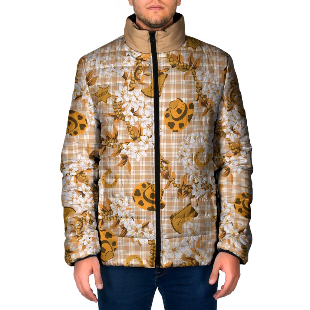 Mokihana Maile Ilima Leis Paniolo Palaka Padded Jacket Hawaiian Kula Spirit LT9 Men Gold - Polynesian Pride