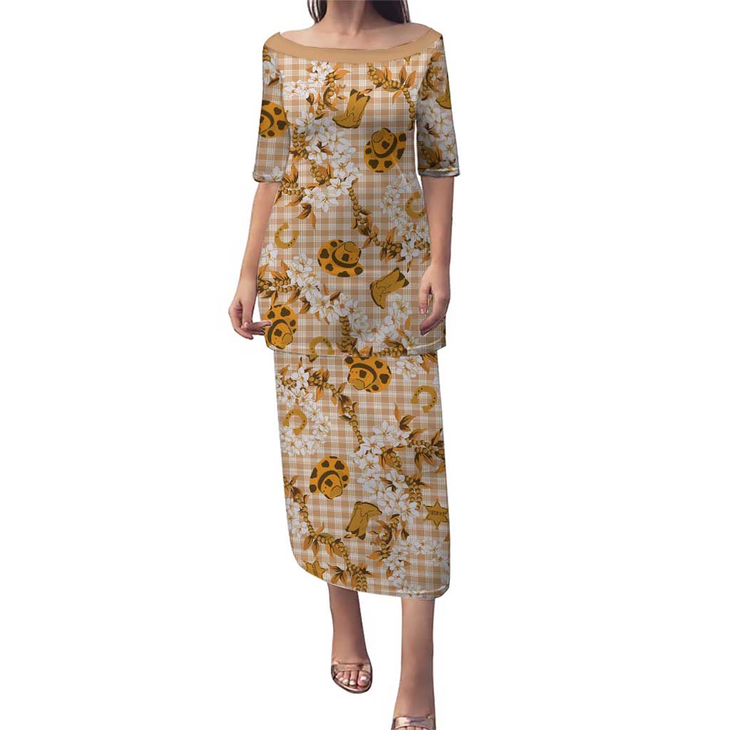 Mokihana Maile Ilima Leis Paniolo Palaka Puletasi Hawaiian Kula Spirit LT9 Long Dress Gold - Polynesian Pride