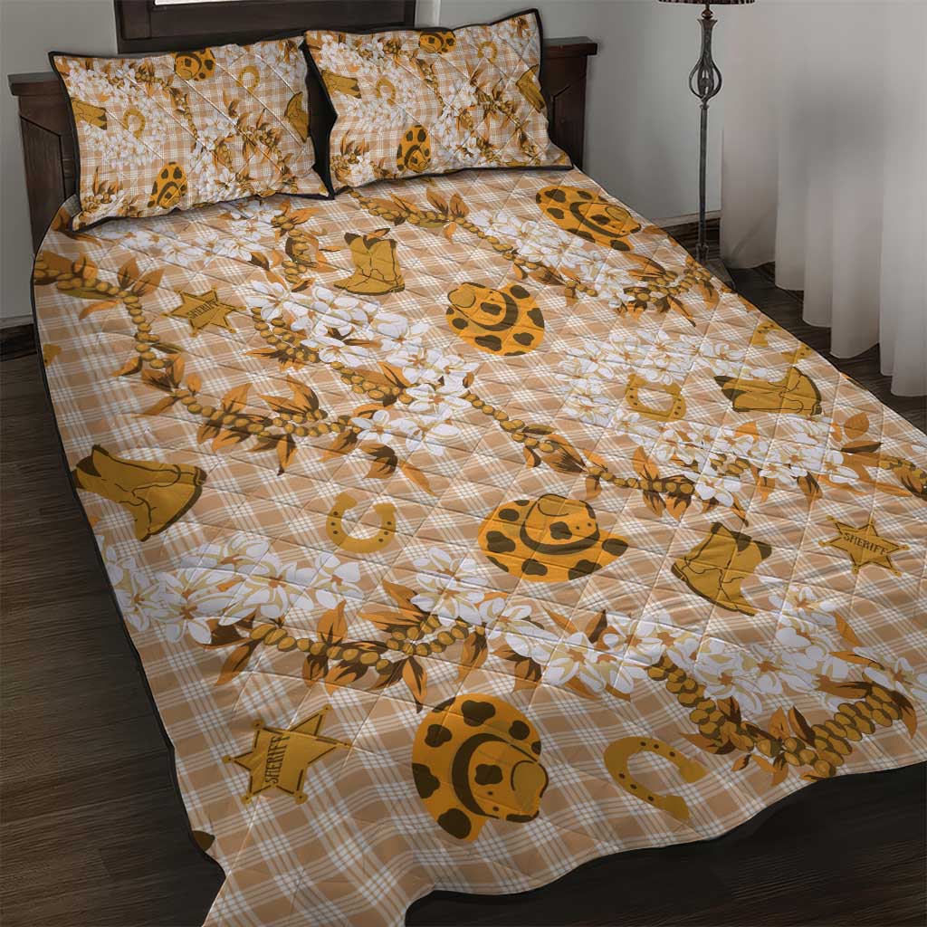 Mokihana Maile Ilima Leis Paniolo Palaka Quilt Bed Set Hawaiian Kula Spirit LT9 Gold - Polynesian Pride