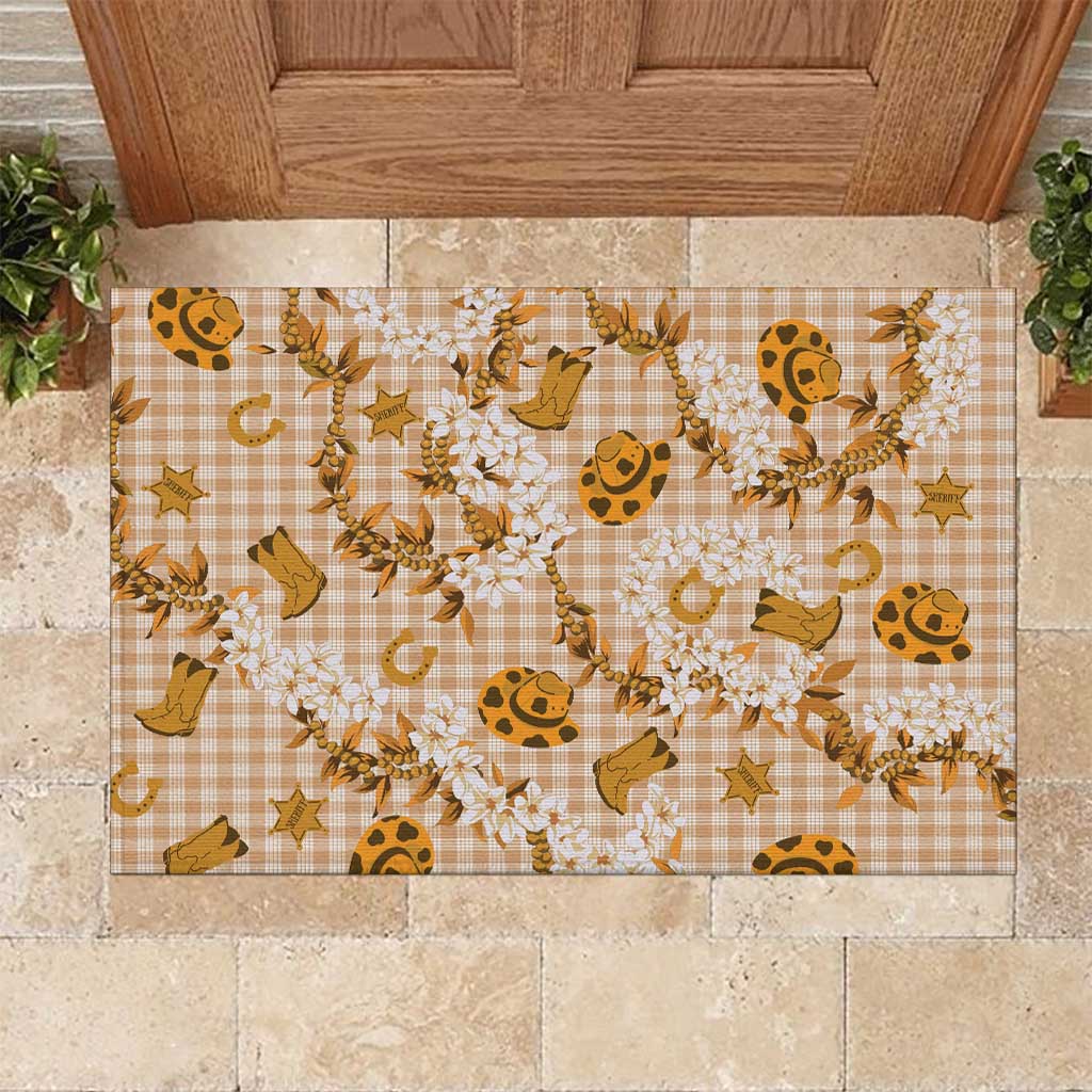 Mokihana Maile Ilima Leis Paniolo Palaka Rubber Doormat Hawaiian Kula Spirit LT9 Gold - Polynesian Pride
