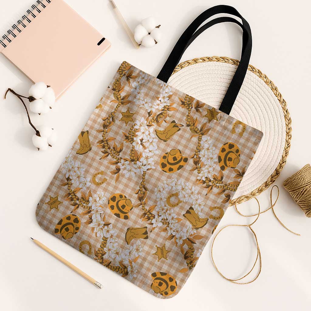 Mokihana Maile Ilima Leis Paniolo Palaka Tote Bag Hawaiian Kula Spirit LT9 Black Strap One Size Gold - Polynesian Pride