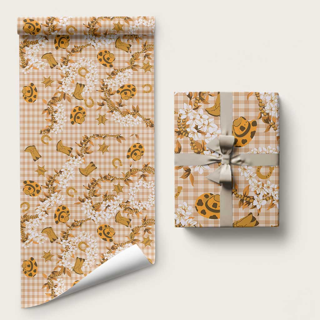 Mokihana Maile Ilima Leis Paniolo Palaka Wrapping Paper Hawaiian Kula Spirit LT9 58" × 23" Gold - Polynesian Pride