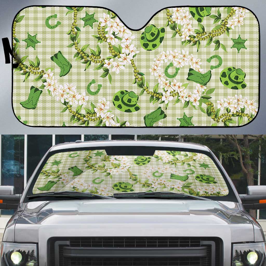 Mokihana Maile Ilima Leis Paniolo Palaka Auto Sun Shade Hawaiian Omaomo Ala Spirit LT9 Green - Polynesian Pride