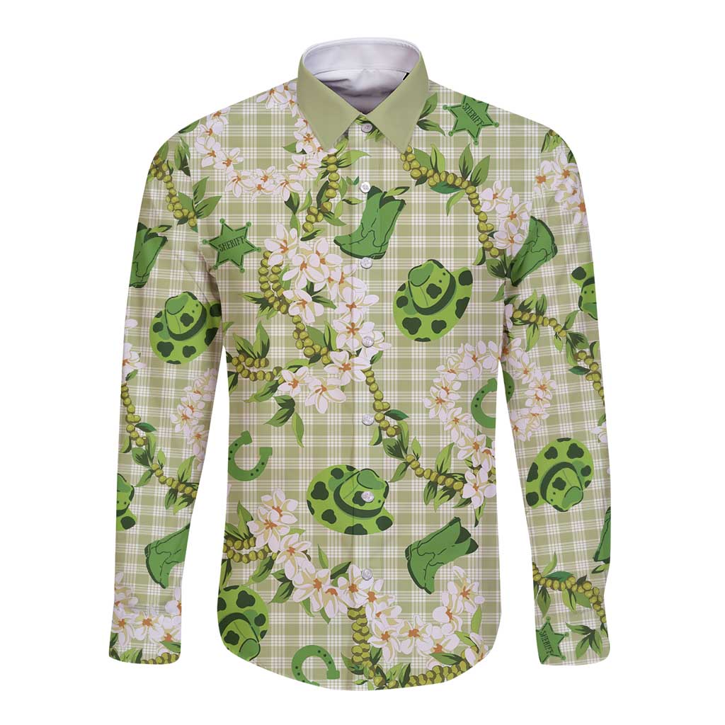 Mokihana Maile Ilima Leis Paniolo Palaka Long Sleeve Button Shirt Hawaiian Omaomo Ala Spirit LT9 Unisex Green - Polynesian Pride