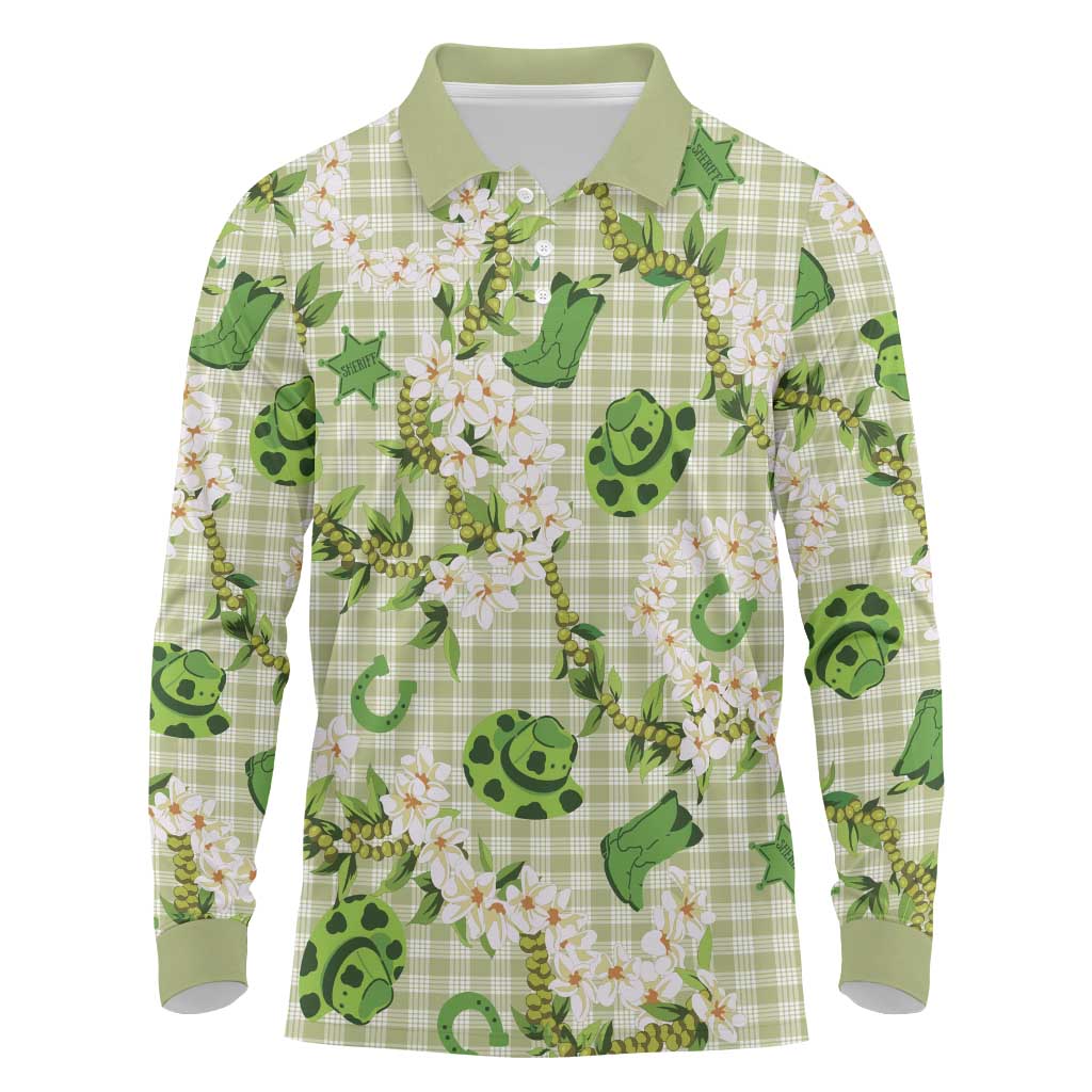 Mokihana Maile Ilima Leis Paniolo Palaka Long Sleeve Polo Shirt Hawaiian Omaomo Ala Spirit LT9 Green - Polynesian Pride