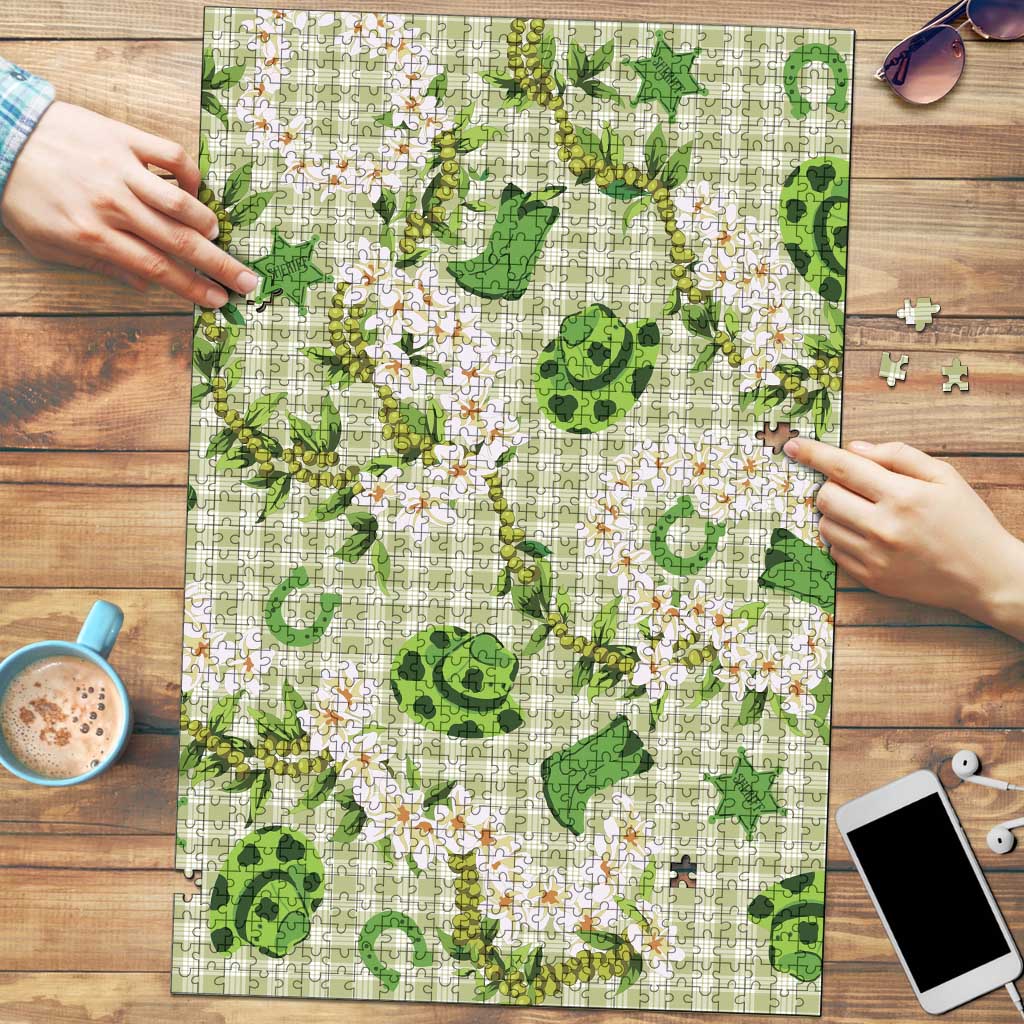 Mokihana Maile Ilima Leis Paniolo Palaka Puzzle Hawaiian Omaomo Ala Spirit LT9 Green - Polynesian Pride