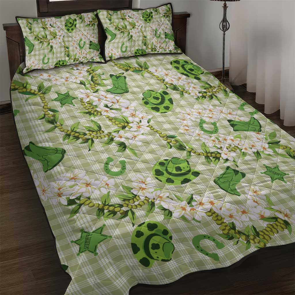 Mokihana Maile Ilima Leis Paniolo Palaka Quilt Bed Set Hawaiian Omaomo Ala Spirit LT9 Green - Polynesian Pride