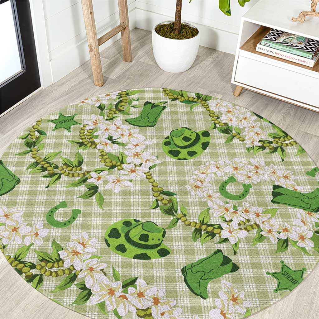 Mokihana Maile Ilima Leis Paniolo Palaka Round Carpet Hawaiian Omaomo Ala Spirit LT9 Green - Polynesian Pride