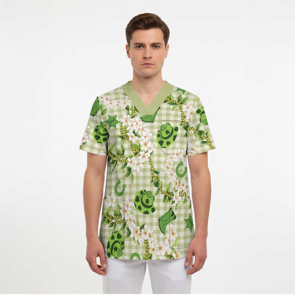 Mokihana Maile Ilima Leis Paniolo Palaka Scrub Top Hawaiian Omaomo Ala Spirit LT9 - Polynesian Pride