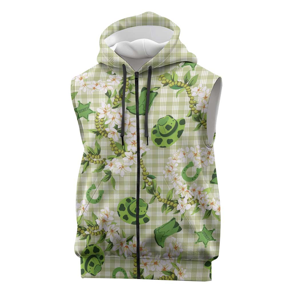 Mokihana Maile Ilima Leis Paniolo Palaka Sleeveless Zip Hoodie Hawaiian Omaomo Ala Spirit LT9 Green - Polynesian Pride