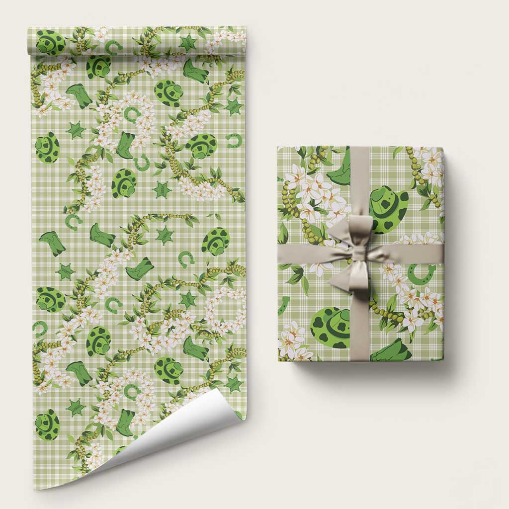 Mokihana Maile Ilima Leis Paniolo Palaka Wrapping Paper Hawaiian Omaomo Ala Spirit LT9 58" × 23" Green - Polynesian Pride