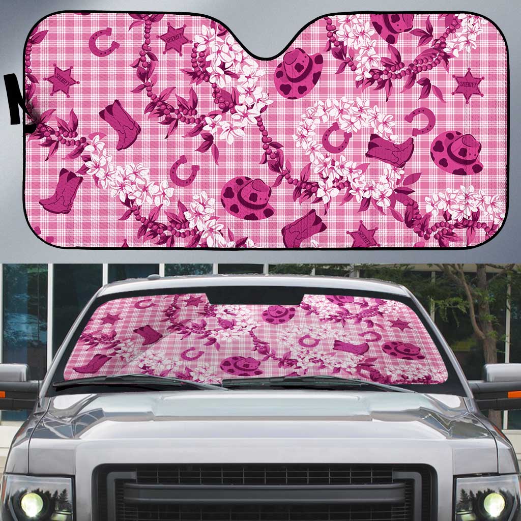 Mokihana Maile Ilima Leis Paniolo Palaka Auto Sun Shade Hawaiian Omaomo Ulaula Spirit LT9 Pink - Polynesian Pride