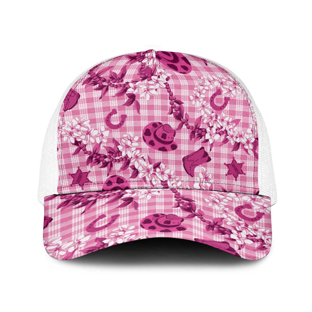 Mokihana Maile Ilima Leis Paniolo Palaka Baseball Net Cap Hawaiian Omaomo Ulaula Spirit LT9 One Size White Pink - Polynesian Pride