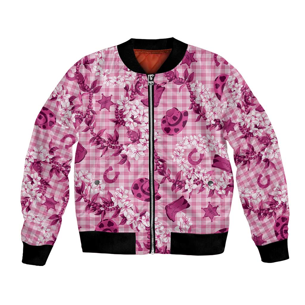 Mokihana Maile Ilima Leis Paniolo Palaka Bomber Jacket Hawaiian Omaomo Ulaula Spirit LT9 Unisex Pink - Polynesian Pride