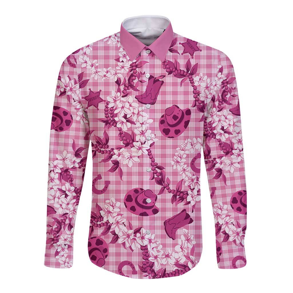 Mokihana Maile Ilima Leis Paniolo Palaka Long Sleeve Button Shirt Hawaiian Omaomo Ulaula Spirit LT9 Unisex Pink - Polynesian Pride