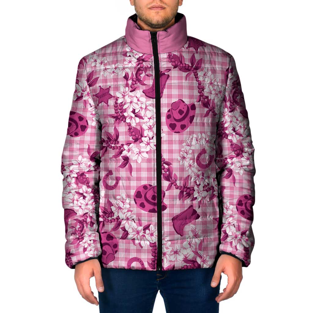 Mokihana Maile Ilima Leis Paniolo Palaka Padded Jacket Hawaiian Omaomo Ulaula Spirit LT9 Men Pink - Polynesian Pride