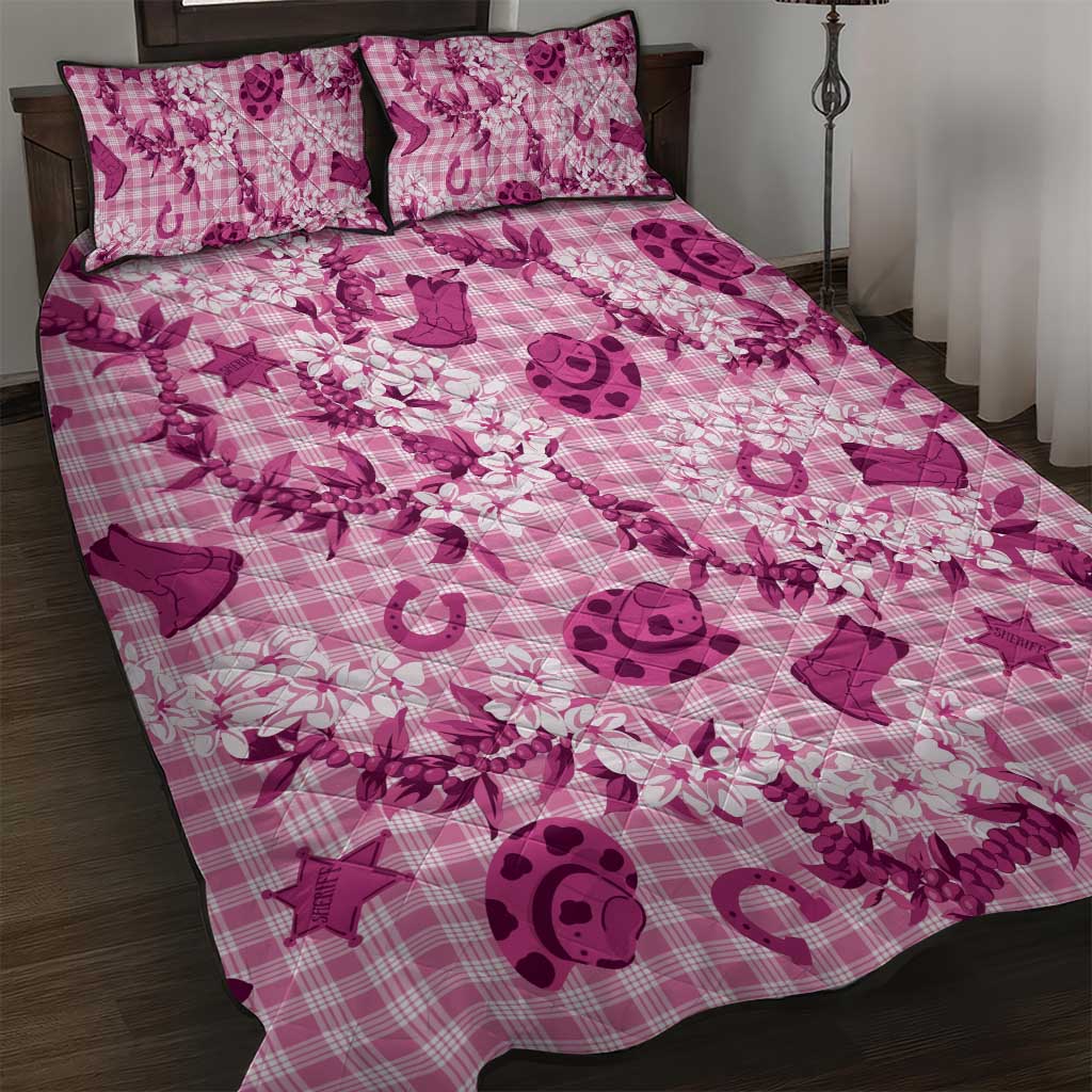 Mokihana Maile Ilima Leis Paniolo Palaka Quilt Bed Set Hawaiian Omaomo Ulaula Spirit LT9 Pink - Polynesian Pride
