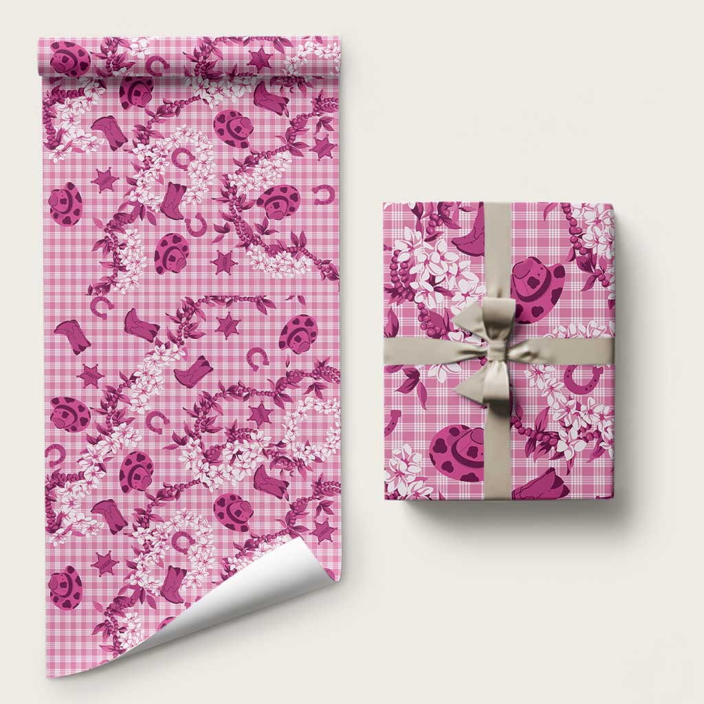 Mokihana Maile Ilima Leis Paniolo Palaka Wrapping Paper Hawaiian Omaomo Ulaula Spirit LT9 58" × 23" Pink - Polynesian Pride
