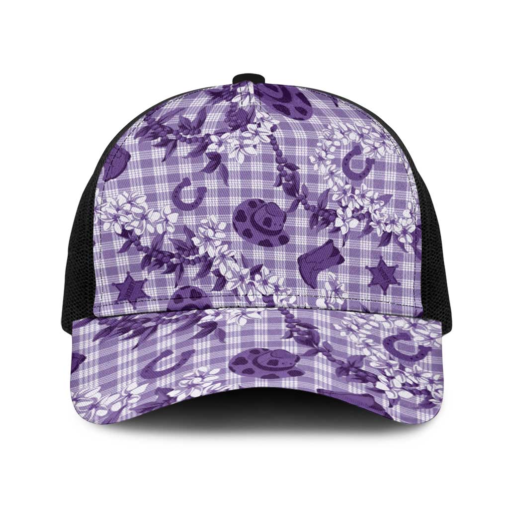 Mokihana Maile Ilima Leis Paniolo Palaka Baseball Net Cap Hawaiian Poni Spirit LT9 One Size Black Purple - Polynesian Pride