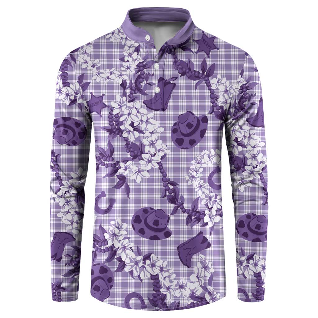 Mokihana Maile Ilima Leis Paniolo Palaka Button Sweatshirt Hawaiian Poni Spirit LT9 Purple - Polynesian Pride